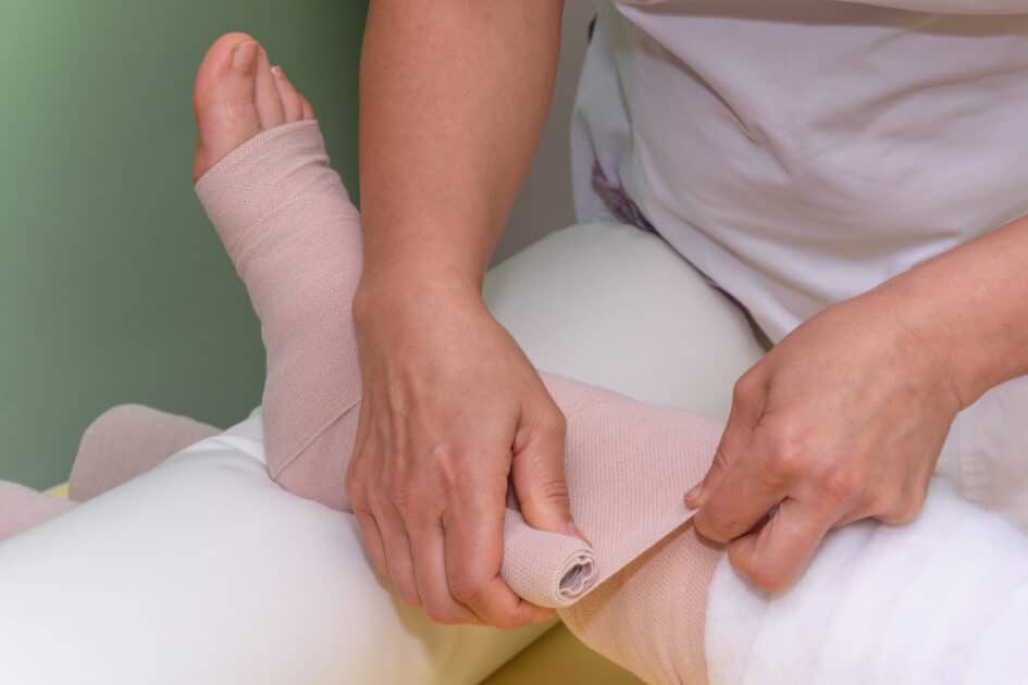 Manual Lymphatic Drainage, bandaging a foot