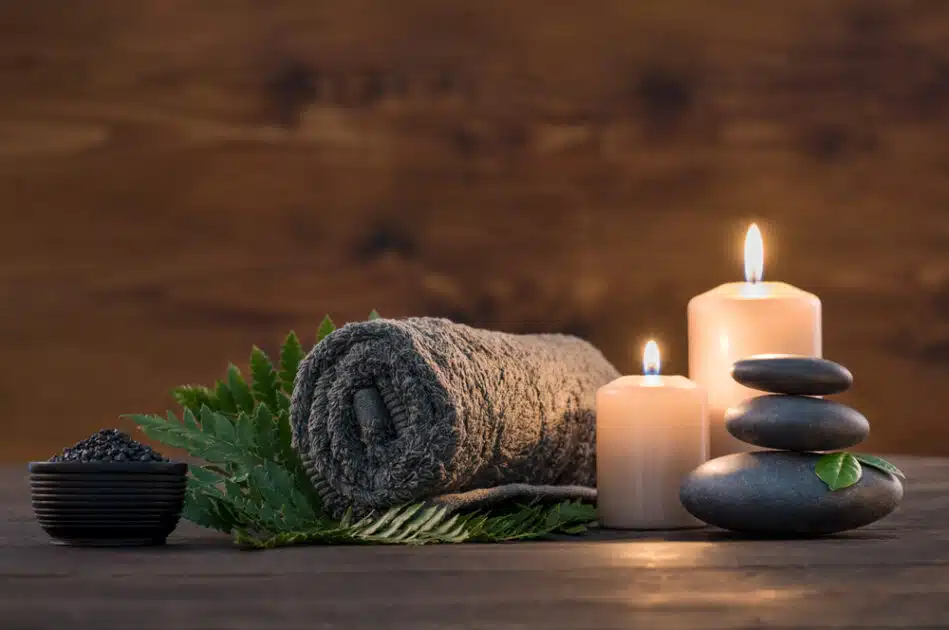 candle and towel for massage