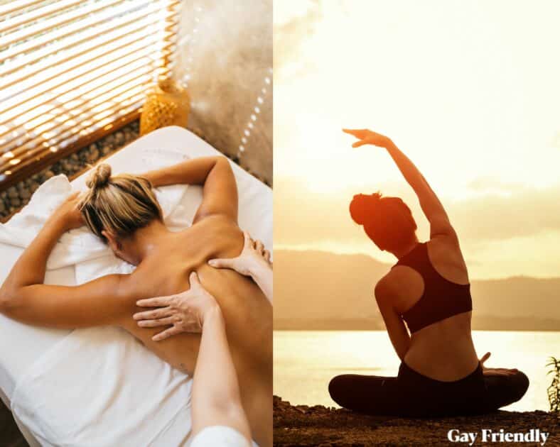 massage and yoga in collage picture