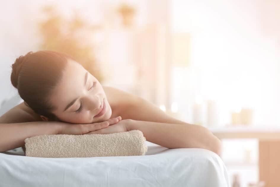 woman relaxing  after doing massage and yoga