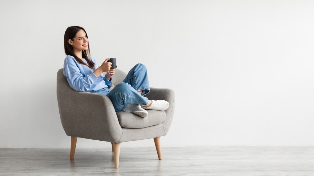 woman with a happy mood sitting