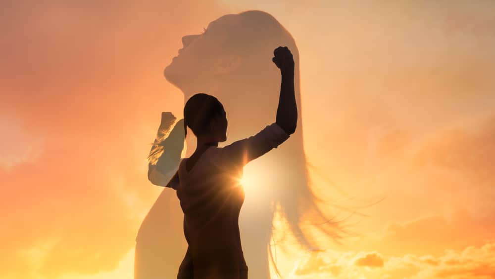 two image of woman in clouds