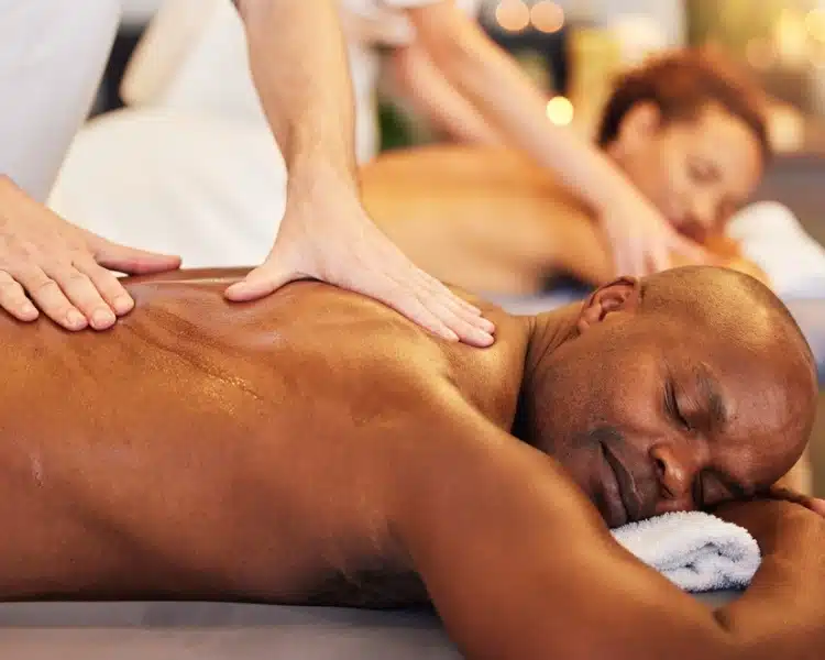 man relaxing with m2m massage in spa