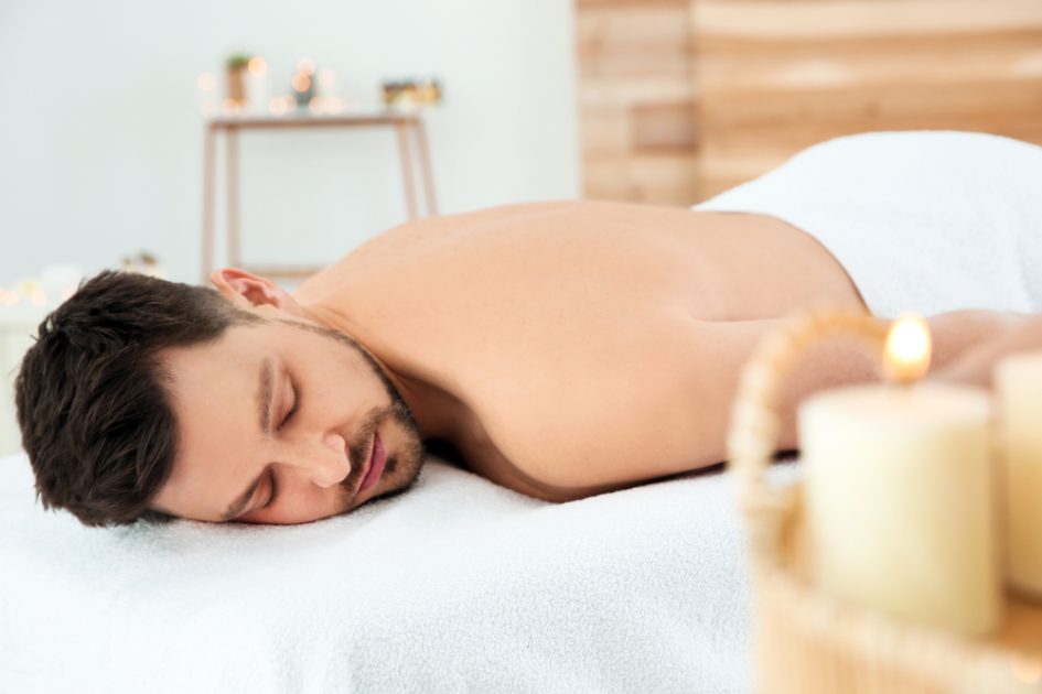 Young Man relaxing in spa